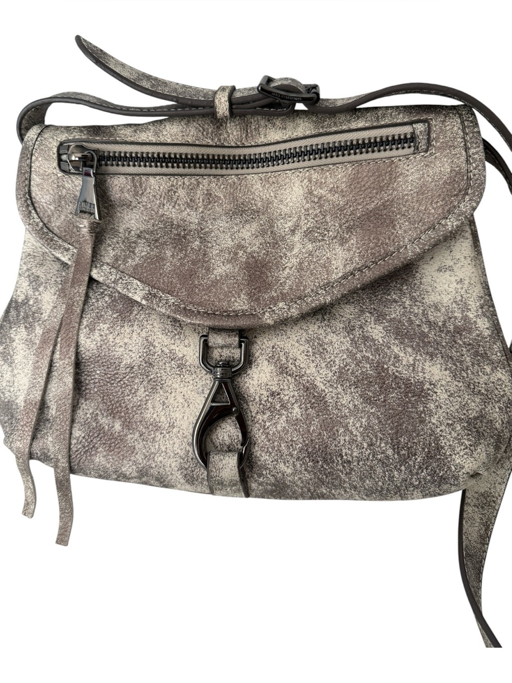 Aimee Kestenberg Good Times Crossbody in Opal Distressed Silver Metallic leather